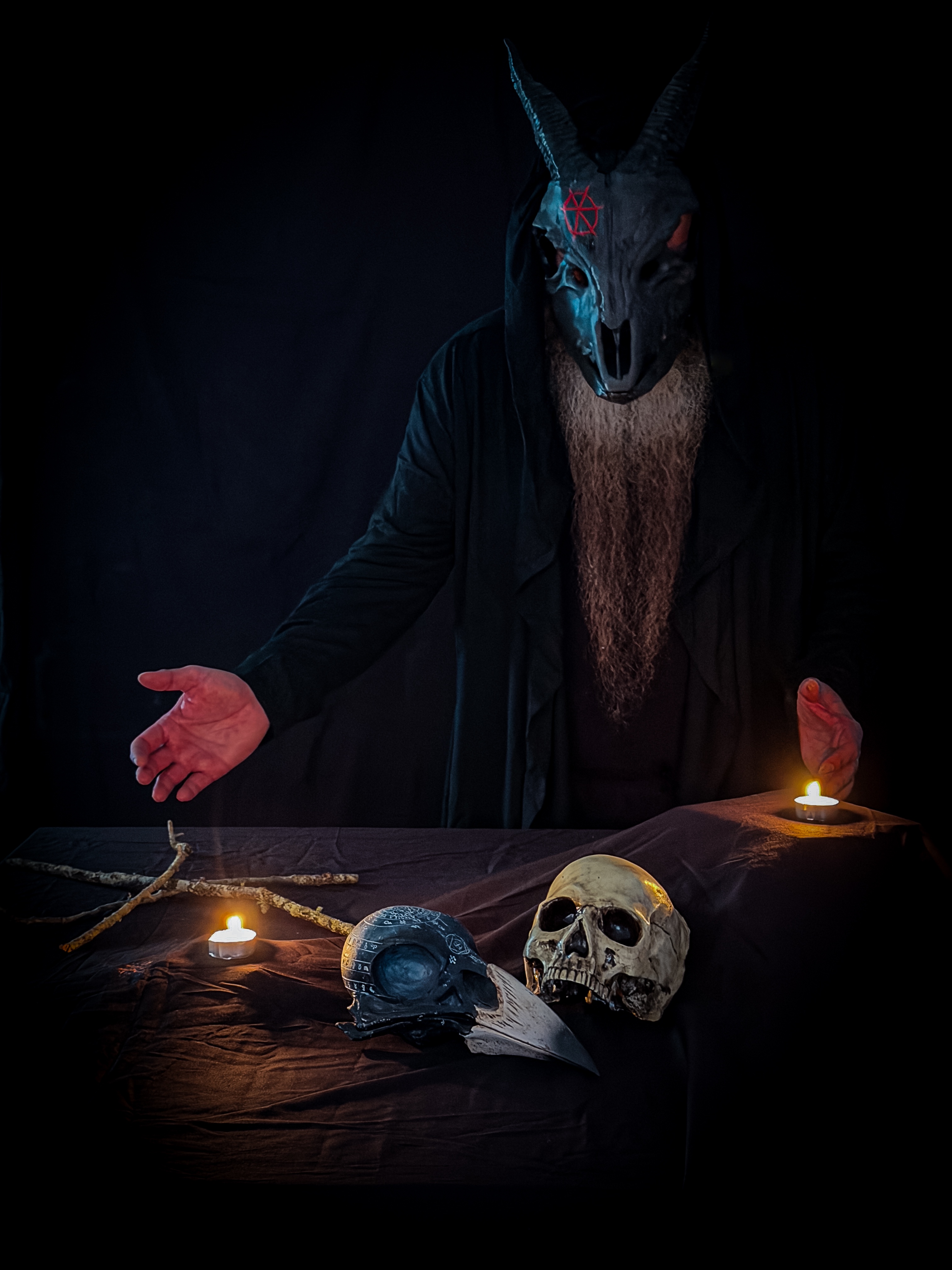 Black and white masked horror portrait